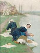 Lionel Walden Women Washing Laundry on a River Bank Germany oil painting artist